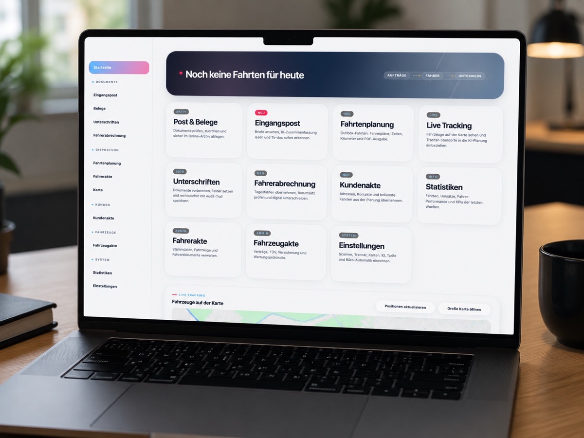 Fahrerportal Dashboard mit Modulen