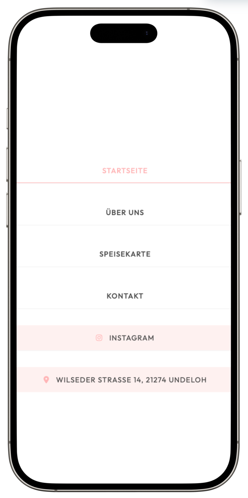 Mobile Navigation einer individuell gestalteten Café-Website