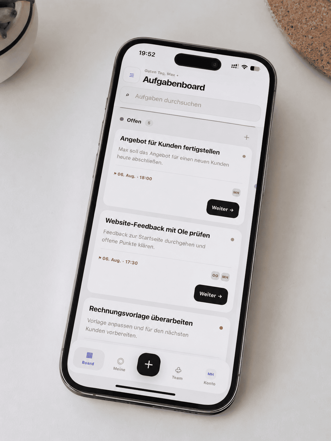 LüneTask Aufgabenboard auf einem Smartphone